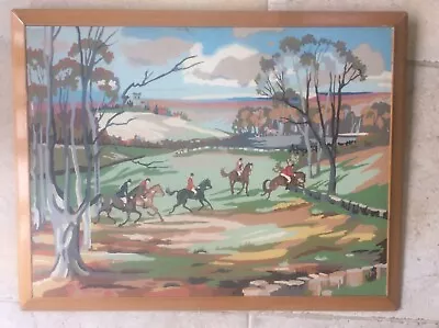Fox Hunting Oil Painting Village Mid Century Landscape Coastal Countryside Scene • £155
