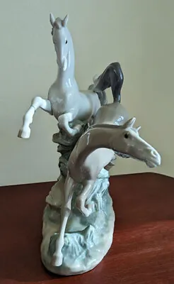 Lladro Porcelain Two Galloping Horses Figurine 4655 Glazed Finish Original Box • $310