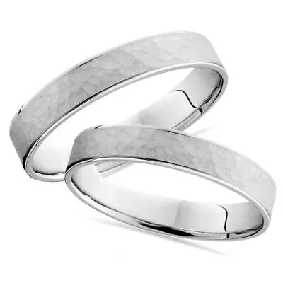 £585.87 • Buy Matching Hammered Wedding Ring Band White Gold Set 14K