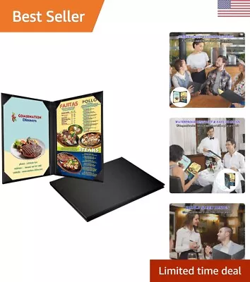 Restaurant Menu Covers - Double View Leather Menu Holder - Black - 8.5  X 11  • $31.99