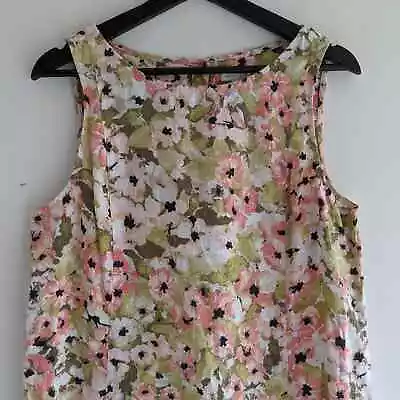 J Jill Love Linen Shift Tank Dress M Floral Sleeveless Coral Lightweight A-line • $19.49