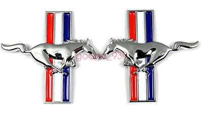 New! 2005 - 2014 Ford MUSTANG Running Horse Chrome Fender Tri Bar Emblems Pair • $19.99