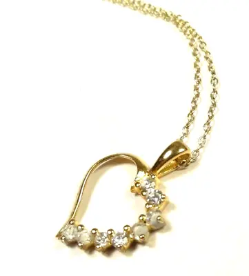 Vintage Open Heart Clear Stone Pendant On Chain Necklace Gold Sterling Silver • $12.73