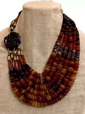 Masha Archer Six Strand Side Drape Designer Necklace With Brown And Black Beads • $575