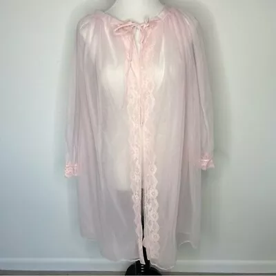 Vintage Sheer 1980s Light Pink Peignoir Robe Large • $24.95