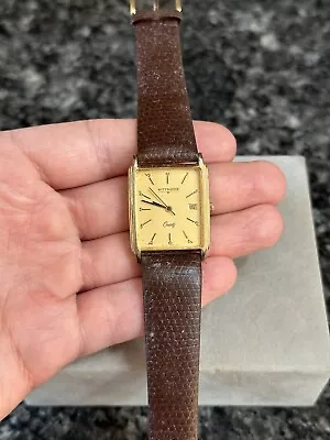 Vintage Wittnauer Quartz Gold Tone Tank With Date Watch - Runs ! • $65