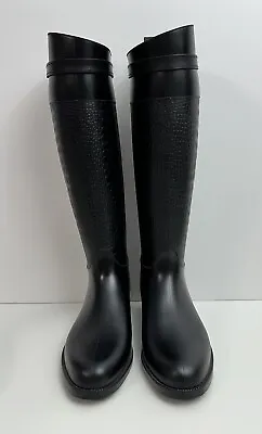 Michael Kors Miranda Tall Black Croc Embossed Rain Boots Sz 38 7.5 8 READ • $25