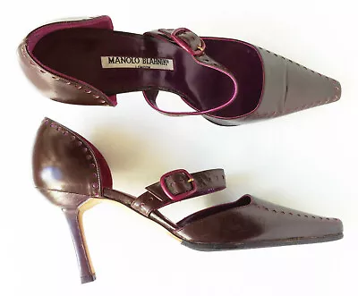 MANOLO BLAHNIK Shoes 35.5/UK 2.5 Brown Leather D’Orsay Heels Sandals Worn Once • £149