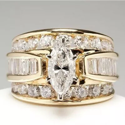 5TW Marquise Cut Moissanite Stone Engagement Wedding Ring 14K Yellow Gold Plated • $207.54