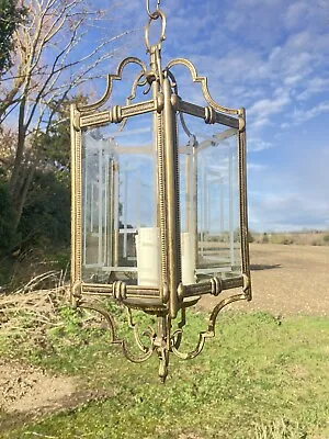 A Classic Large English Brass And Etched Glass Lantern • £165