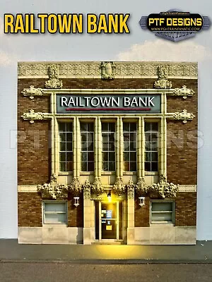 O Scale RAIL TOWN BANK- Building Flat/ Front W/LED - Scratch Built Lionel MTH • $20.99