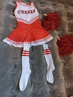 Girls Cheerleader Outfit Fancy Dress Uniform Costumes With Pom Poms • £6.99