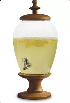 Circleware Wood Sun Tea Mason Jar Glass Beverage Dispenser With Stand & Lid • $120