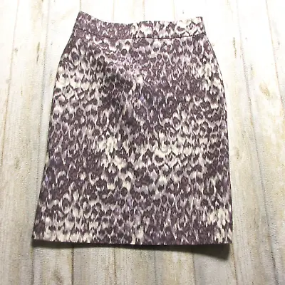J Crew Pencil Skirt Womens 0 Purple Print Wool Silk Blend Lined Career Office • $24.88