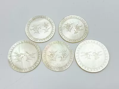 Set Of 5 Antique Mother Of Pearl Gaming Counters Carved Chinese • $63.16