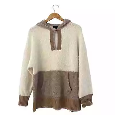 J. Crew Women's M/L Wool Alpaca Colorblock Teddy Sweater Hoodie Neutral Relaxed • $55.19