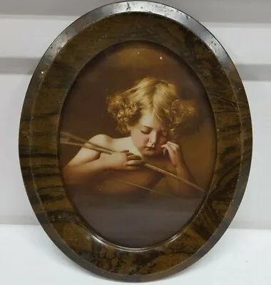 Antique M.B. Parkinson Cupid Asleep Oval Tin Frame • $32.99