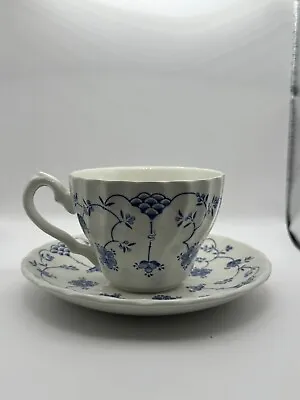 MYOTT FINLANDIA Tea Cups Saucers 1 Set Staffordshire Ware England ~ Blue White • $11.99