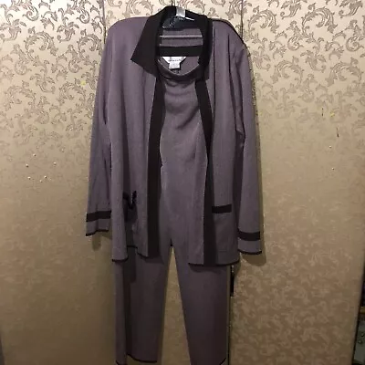 Exclusively Misook Pink Purple Plum Jacket Cardigan Pant Suit 2 PC Set Size L • $39.99