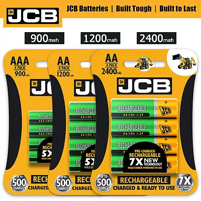 JCB AA AAA RECHARGEABLE BATTERIES 900mAh 1200mAh 2400mAh PRE CHARGED Ni-MH • £2.99