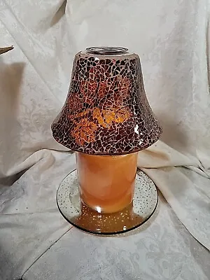 Yankee Candle Brown Mosiac Leaf Detail Large Shade & Brown Dot Mercury Plate • $24.99