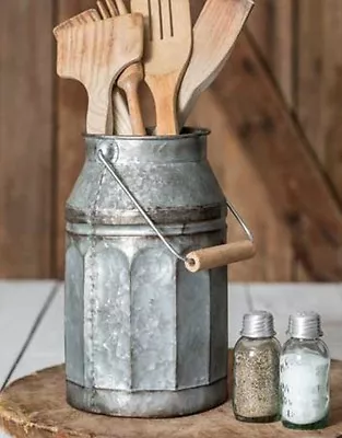 Galvanized Milk Pail With Handle Caddy--kitchen Utensil Holder/caddy • $19.24