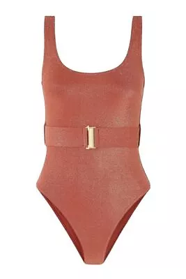 Zimmermann Rosa Scoop Buckle One Piece | Rose Gold Lurex Metallic Scoop Belt • $174.99