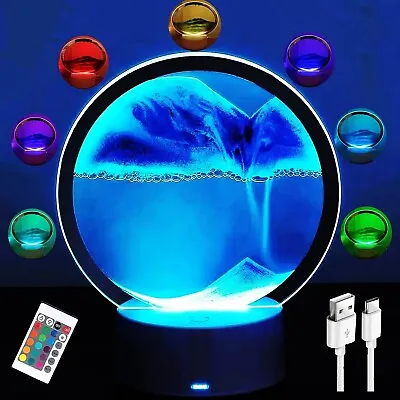 Moving Sand Picture 3D LED Light Quicksand Table Lamp Sea Sandscape Hourglass UK • £11.39