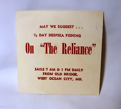 Vintage The Reliance Deepsea Fishing Advertising Card Ocean City MD 4  Square • $6.45