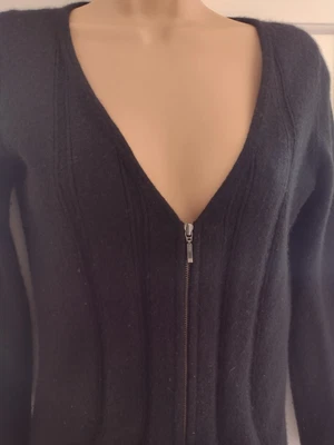 £17 • Buy Pure Cashmere Black Zip Front Long Sleeve Cardigan Speziale Per Una @ M&S Sz 8