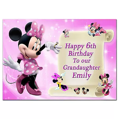 C224 Large Personalised Birthday Card Custom Made For Any Name; MinnieMouse Pink • £4.50