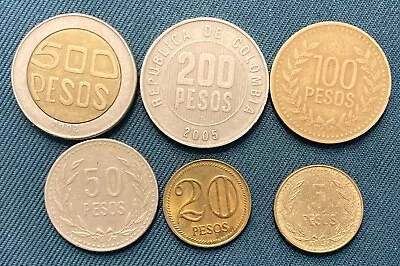 6 Coin Colombia Peso Lot - 500 200 100 50 20 5 Pesos - FREE SHIPPING • $3.99