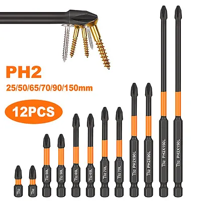 12x Magnetic Anti-Slip PH2 Impact Driver Phillips Screwdriver Drill Bit Tool Set • $10.99