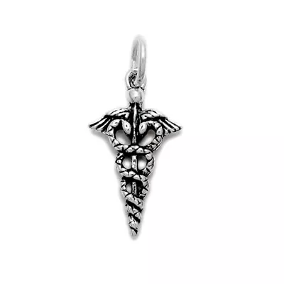 925 Sterling Silver Medical Caduceus Symbol Charm • $11.19