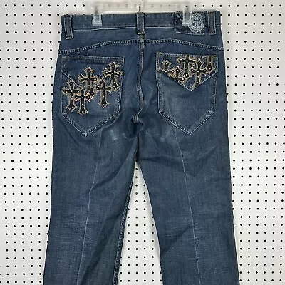 Pepe Jeans Cross Studded Punk Wide Leg Jeans Skate Baggy Grunge Chrome Sz 36x34 • $59.89