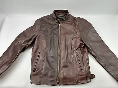 Vintage Cafe Racer Leather Jacket Mens Size 44 Brown Motorcycle Talon Zipper • $125