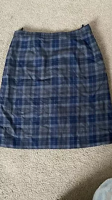 Grey And Blue Check Marks And Spencer’s Wool Pencil Skirt Size 12 • £0.99