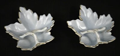 $19.50 • Buy VA Portugal Leaf Nappy Dish Set Of 2 Light Blue Gold Trim Vintage Ships Free