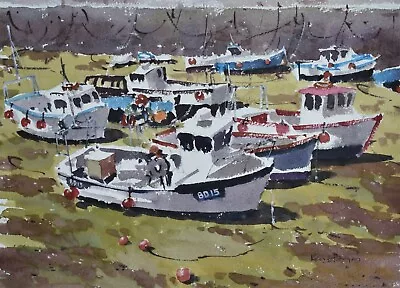 Ken Hayes Original Watercolour Painting Moored Boats British Art • £69