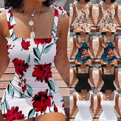 £3.69 • Buy Womens Sexy Boho Strappy Mini Dress Bodycon Summer Holiday Beach Floral Sundress
