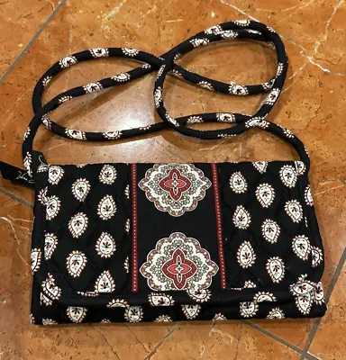 Vera Bradley Pirouette Black Paisley Floral Crossbody Wallet Shoulder Bag New • $18.50