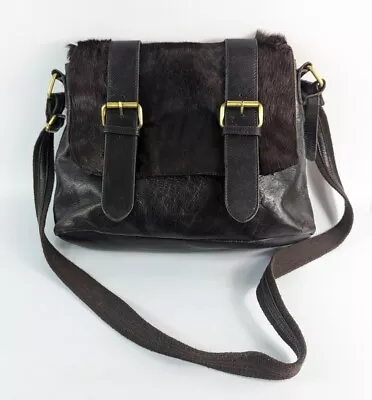 Edina Ronay Brown Leather Horsehair Shoulder Crossbody Bag • £36.99