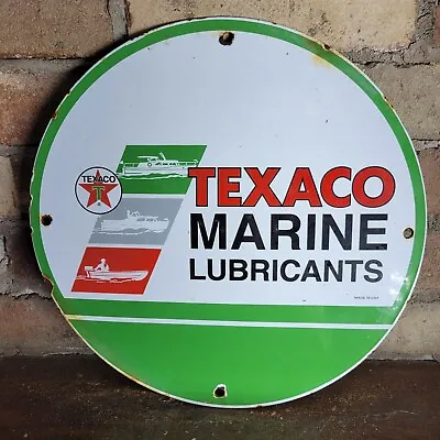 Old Vintage Texaco Marine Lubricants Oil Porcelain Gas Station Pump Sign 12  • $139.99