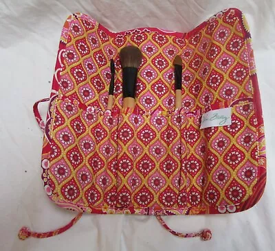 Vera Bradley Retired Pink Paisley Tri Fold Cosmetic Bag 3 Make Up Brushes  • $20