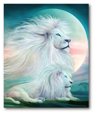 5D Diamond Painting Kit Two White Lion DIY Art Mosaic Square Round Gems Picture • $13.83