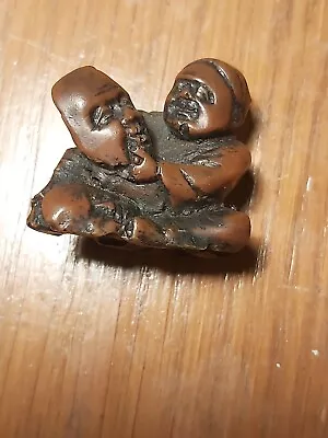Vintage  Hand Carved Wood Netsuke Japanese Man With Boy Collectable Figure  3 Cm • £14