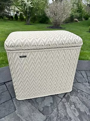 Vintage MCM Redmon Woven Wicker Laundry Clothes Hamper Basket White 20x20x11” • $149