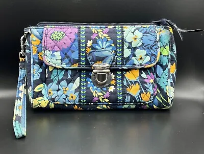 Vera Bradley Pushlock Wristlet Midnight Blue Floral Print Zippered Pocket Bag • $14.87