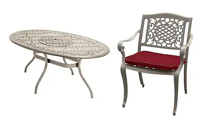 Cream Scroll Patterned Oval Table Set And 6 Chair Garden Table Set Bistro Set • £1566.99