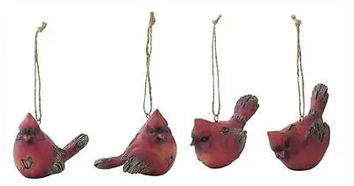 RED CARDINAL Christmas Ornaments Set Of 4 Woodcut Look 2  Tall By Ganz • $14.99